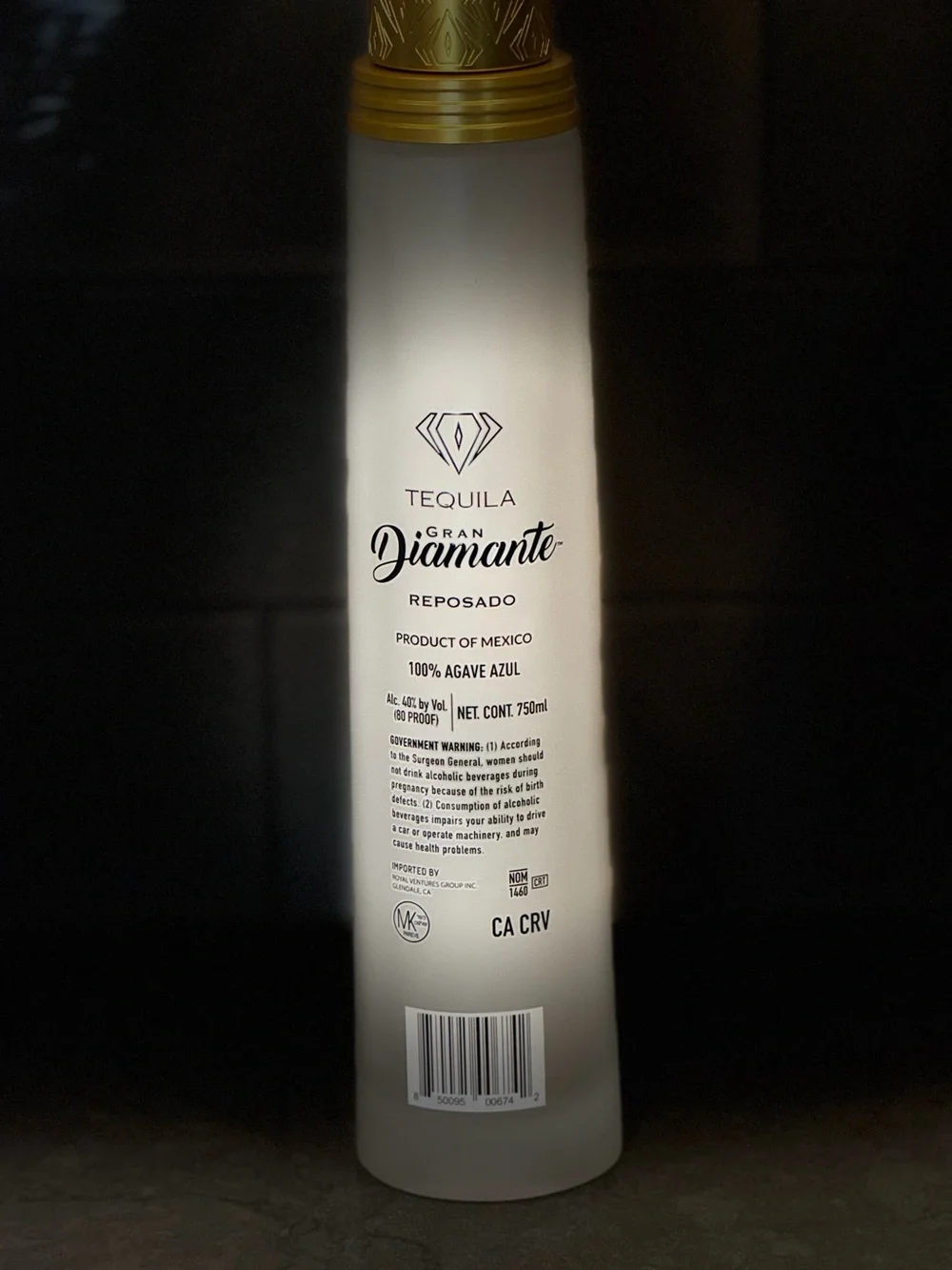 Gran Diamante Tequila Gold EMPTY Bottle